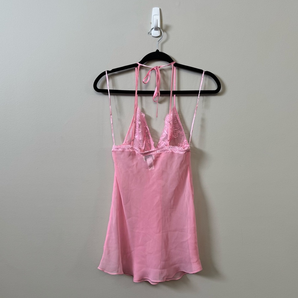 La Senza Y2K pink lace mesh babydoll halter neck tie lingerie cami top - Picture 3 of 4